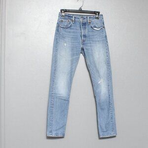 Levi’s 501 light wash distressed denim high rise jeans